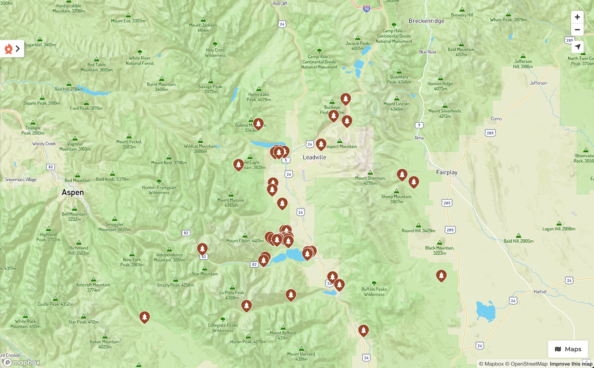 Free camping map shown on a tablet